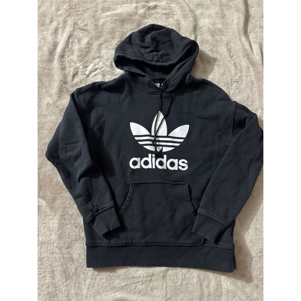 Adidas Mens Trefoil Black Pullover Hoodie Crewneck Sweatshirt Size X small